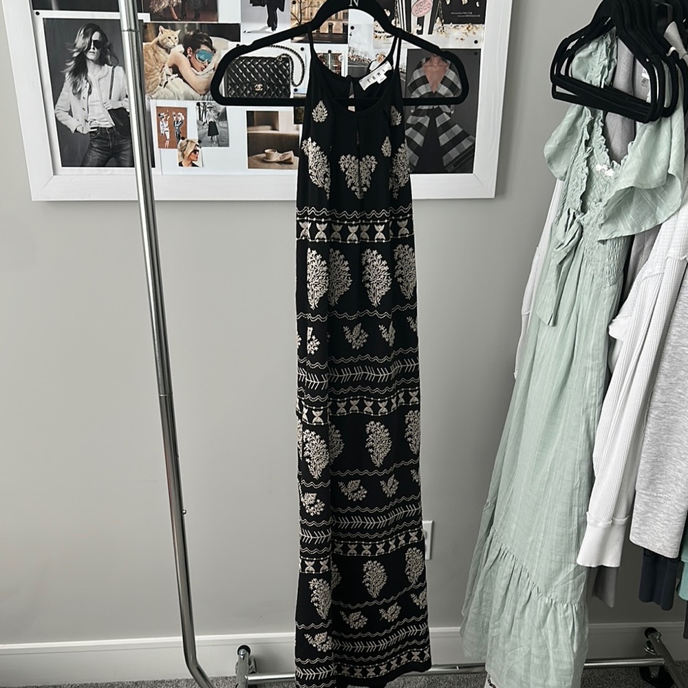 Black and Cream Patterned Maxi Dress